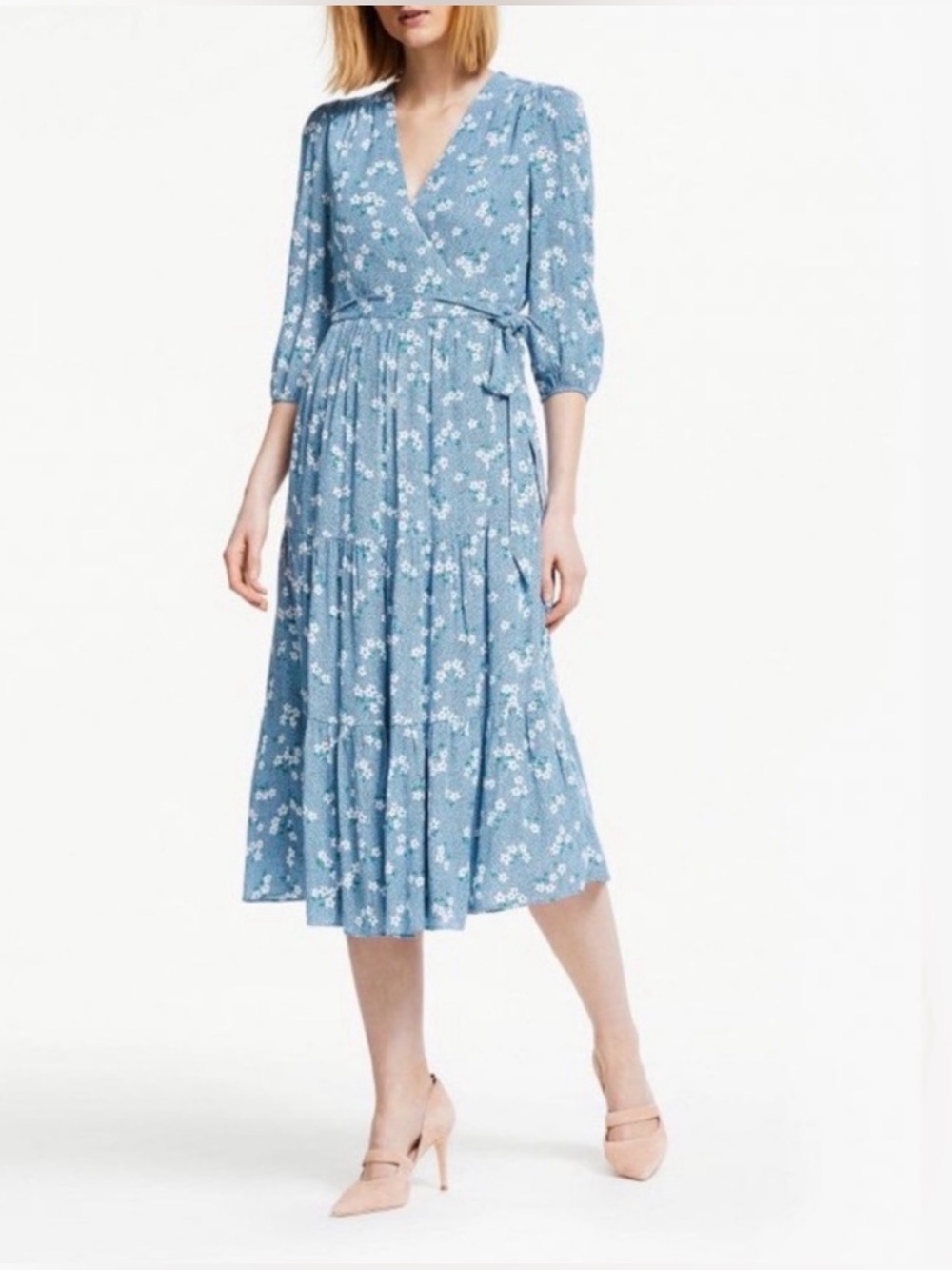 Boden Light Blue Floral Wrap Midi Dress